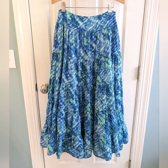 Jones New York Tiered Tie Dye Bohemian Maxi Skirt 4 Blue - Picture 10 of 10